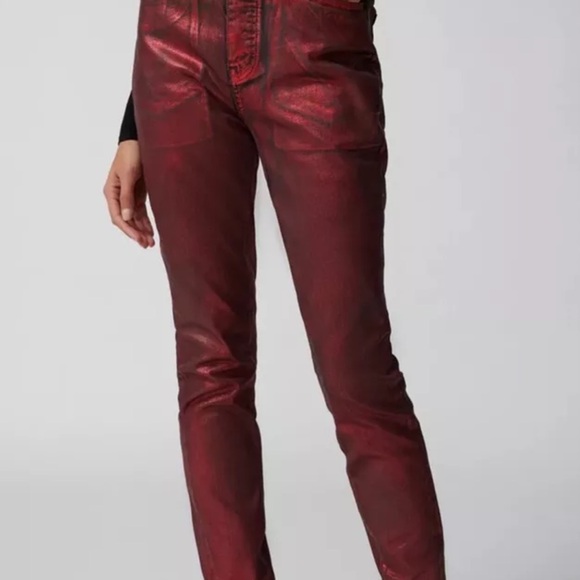 Urban Outfitters Neon Denim Cherry Coated Skinny Jean Metallic Red Black - Picture 2 of 7
